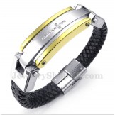 Men's Titanium Diamond Cross Leather Bracelet