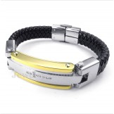 Men's Titanium Diamond Cross Leather Bracelet