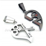 Titanium Heart Shaped Lock Couple's Pendant with Free Chain (One Pair)