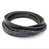 Men's Black Titanium Leather Bracelet