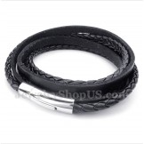 Men's Black Titanium Leather Bracelet