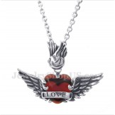Men's Titanium Love Red Diamond Wings Pendant with Free Chain
