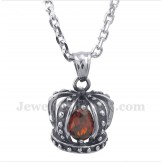 Men's Titanium Red Crystal Crown Pendant with Free Chain