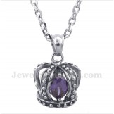 Men's Titanium Purple Crystal Crown Pendant with Free Chain