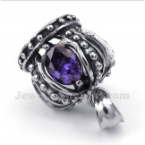 Men's Titanium Purple Crystal Crown Pendant with Free Chain