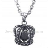 Men's Titanium Black Crystal Crown Pendant with Free Chain