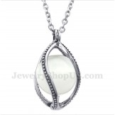 Men's Titanium White Opal Pendant with Free Chain