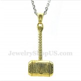 Men's Titanium Gold Thor's Hammer Pendant with Free Chain