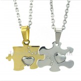 Titanium Gold Puzzle Couple's Pendant with Free Chain (One Pair)