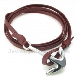 Men's Leather Anchor Titanium Bracelet