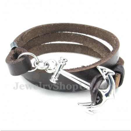 Men's Titanium Leather Anchor Bracelet