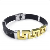 Men's Titanium Rubber Gold Greek Meander Pattern Bracelet