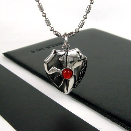Man Shield Real Red Agate Pure Titanium Pendant necklace Gift 4596