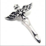 man's titanium steel angel wing cross pendant necklace 

