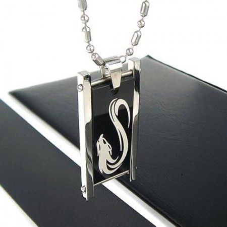 Man Black Pattern Wolf Pure Titanium Necklace Pendant -New-