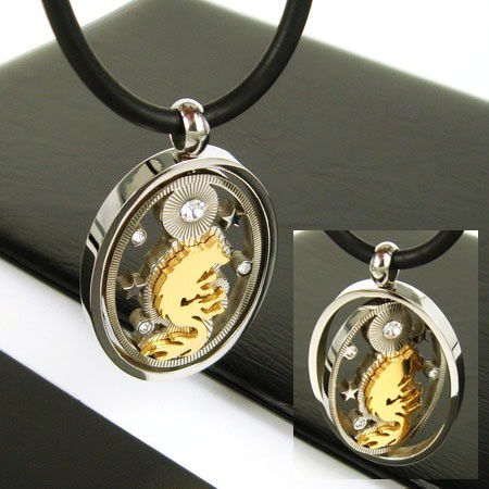 Man Spinner Gold Wolf Gmestone-Pure Titanium Pendant Necklace