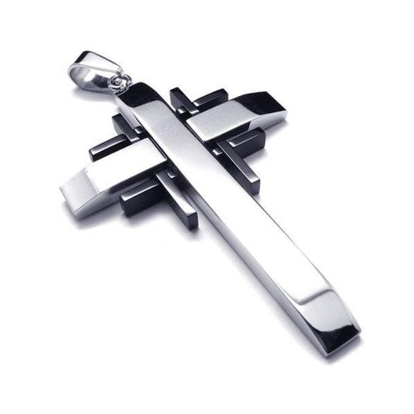 Men Black Silver Pure Titanium Cross Necklace Pendant - Titanium ...
