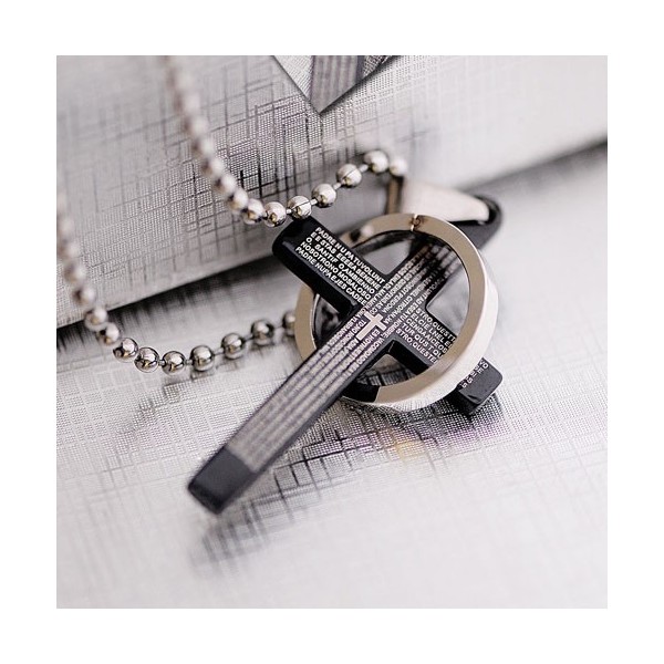 Mens Gold-Tone Stainless Steel Stacked Cross Pendant Necklace - Walmart.com