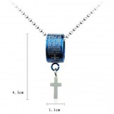 Exquisite Blue Titanium Ring Necklace and Cross Pendant