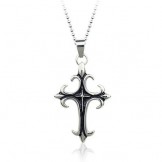 Stylish Mens Black Titanium Cross Pendant - Free Chain