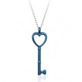 Love Heart Key Titanium Pendant - Free Chain