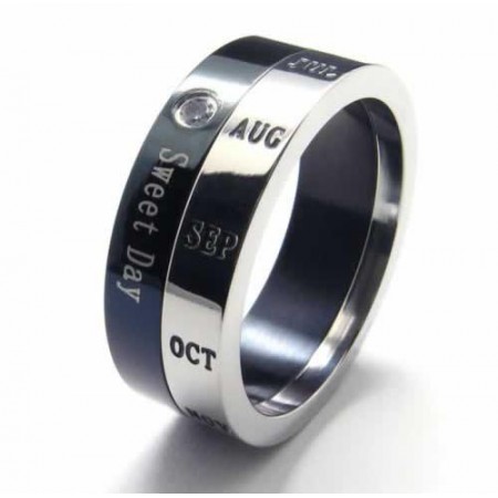 Sweet Day 8mm Diamond set Titanium Inlaid Court Band Ring