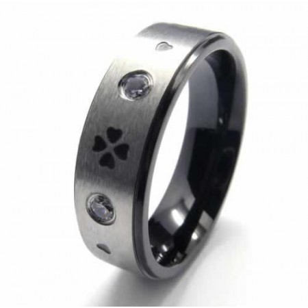 Four Leaf Clover Diamond set 6mm Titanium Inlaid Ring 16204