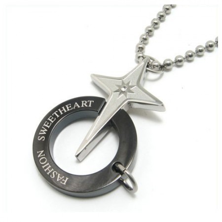 Black Ring and Star Titanium necklace pendant