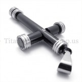 fashion black cylinder titanium cross pendant 19648