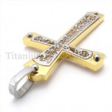 gold embedded hollow cross pattern fashion titanium cross pendant 19678