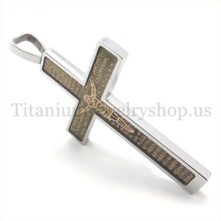 gold carved jesus pattern and bible fashion titanium cross pendant 19682