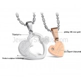 Titanium Rose Gold and Silver Sweetheart Lovers Pendants with Rhinestones and Free Chains C600