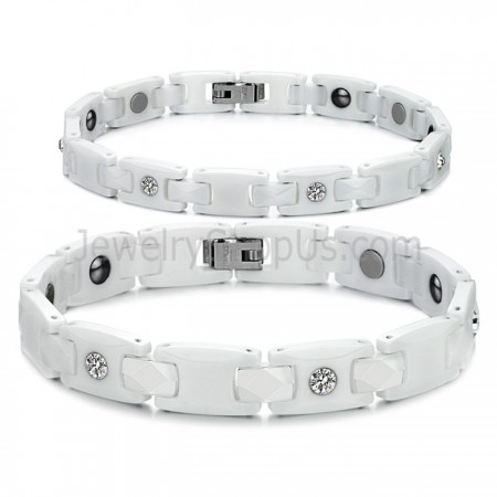 Healthy White Ceramic Couple Bracelet with Rhinestones C419