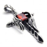 Dagger Cross Red Diamond Titanium Pendant 20446