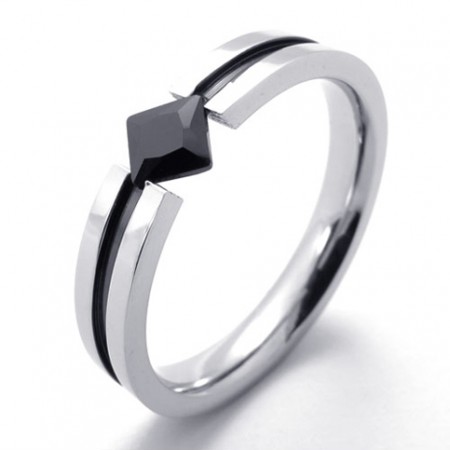 Fashion Black Gem Titanium Ring 20390 