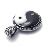 Titanium Black and White Rhinestones Taichi Pendant 21090