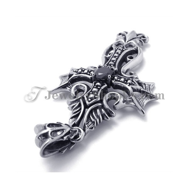 Cross Titanium Pendant with Black Zircon - Titanium Jewelry Shop
