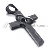 Cross Black Titanium Pendant with Circles Rhinestones