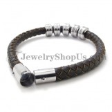 Elegant Black Leather and Titanium Bracelet