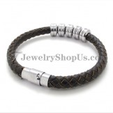 Elegant Black Leather and Titanium Bracelet