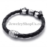 Elegant Leather with Titanium Skulls Bracelet