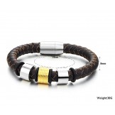 Wide Varieties Brown Titanium Leather Bangle 