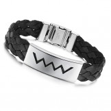 Selling Well all over the World Water Wave Shape Titanium Leather Bangle 