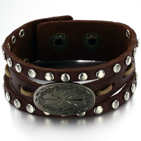 Quality and Quantity Assured Male Retro Titanium Leather Bangle 