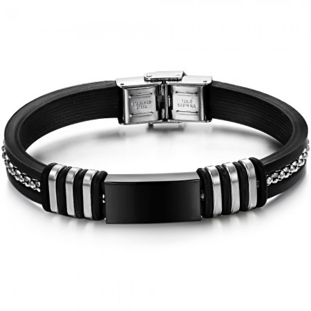 Durable in Use Black Titanium Silicone Bangle 