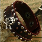 Quality and Quantity Assured Male Skull Titanium Leather Bangle 