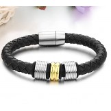 Wide Varieties Black Titanium Leather Bangle