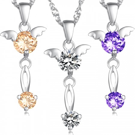 Stable Quality Female Purple Platinum Plating Titanium Necklace With Diamond