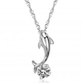 World-wide Renown Female Dolphin Shape Platinum Plating Titanium Necklace With Diamond
