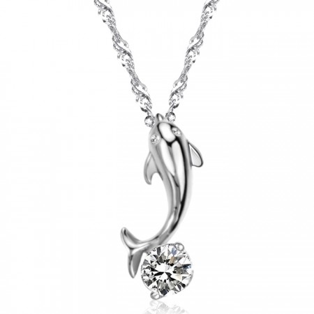 World-wide Renown Female Dolphin Shape Platinum Plating Titanium Necklace With Diamond